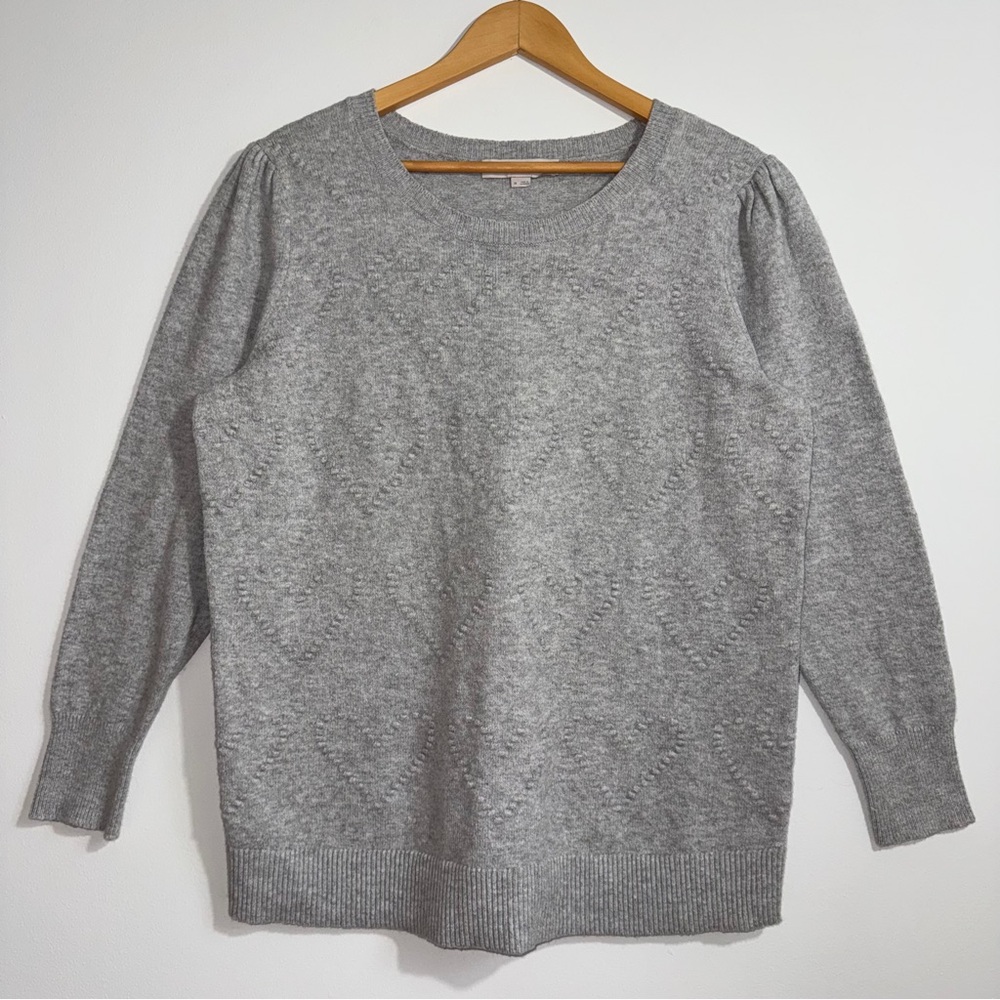 Loft Gray Heart Knit Sweater Long Sleeve‎ Soft Cozy Size 14
